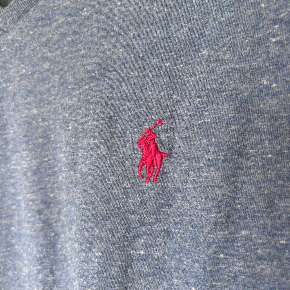 Polo Ralph Lauren Blue V Neck‎ Long Sleeve Tee Shirt Cotton Red Logo Size Large